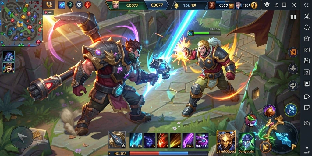 Tampilan gameplay epik dan strategi tim di C0077.