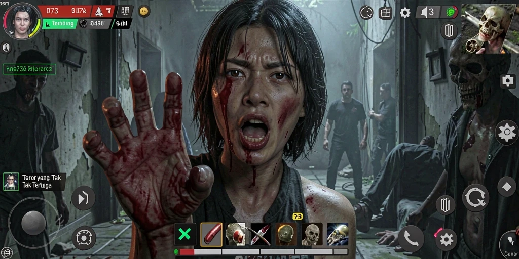 Tampilan mengerikan dari gameplay D73 dengan suasana yang menakutkan.