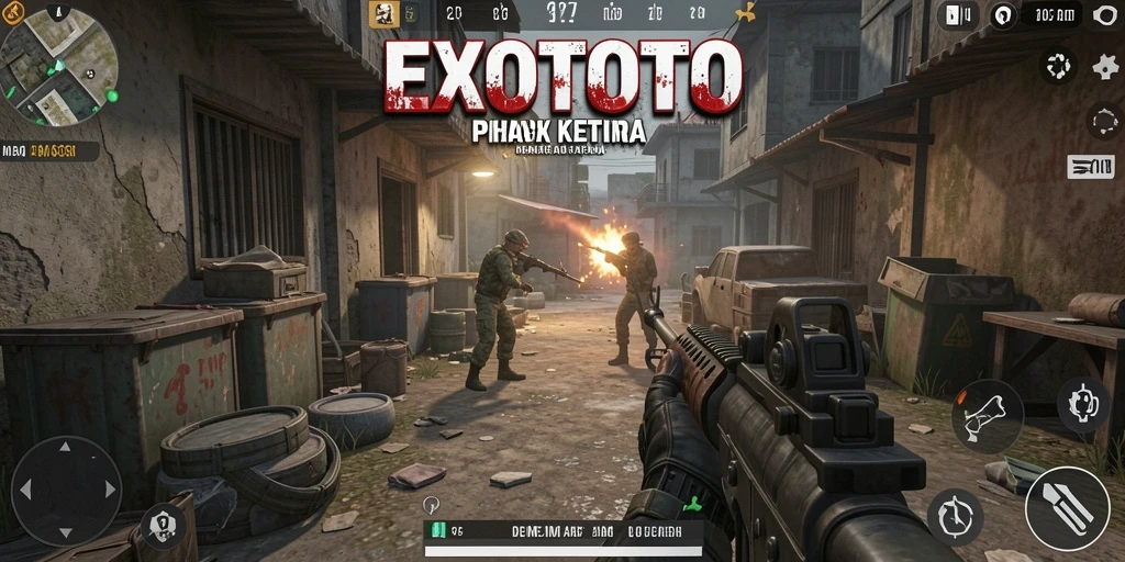 Screenshot gameplay EXOTOTO yang menampilkan aksi seru di dunia TPS.
