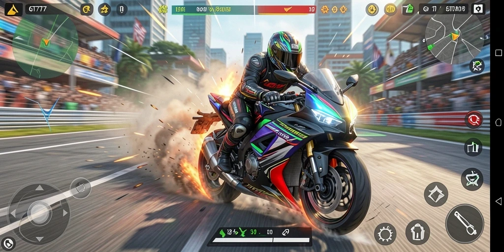 Screenshot memperlihatkan aksi balapan menegangkan dalam GT777.