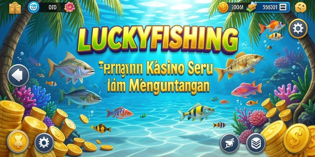 Tampilan gameplay LUCKYFISHING dengan aksi menangkap ikan.