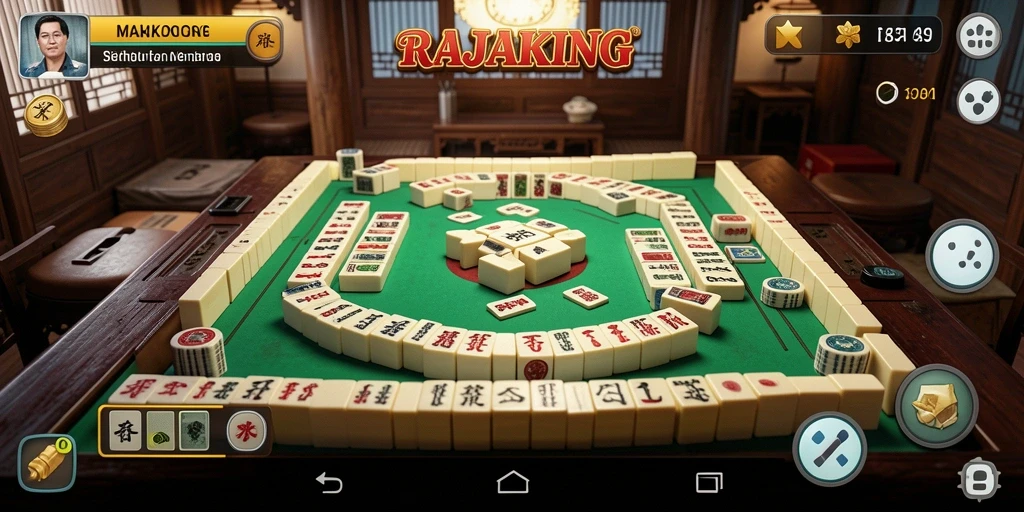Screenshot RAJAKING menampilkan aksi seru bermain Mahjong yang menantang.