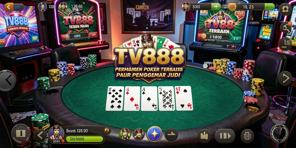 Screenshot utama TV888 yang menunjukkan suasana permainan Poker yang menegangkan.